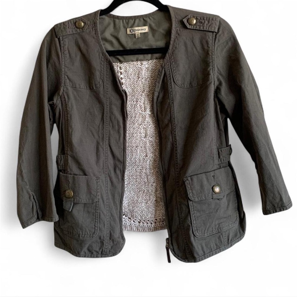 Y2K Olive Green Jacket With Crochet Back! Size XSmall!